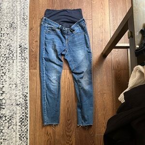 Old Navy full panel maternity denim with frayed edges